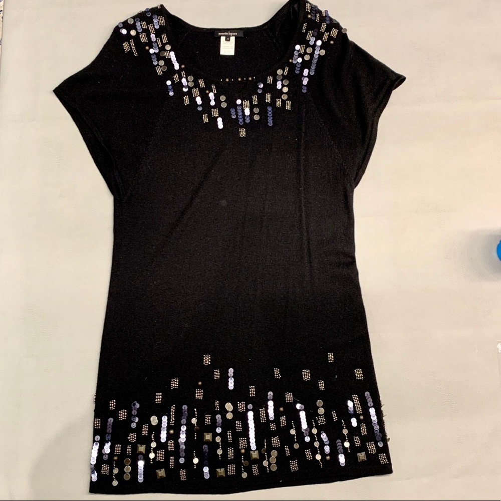 Nanette Lepore black sequin sweater tunic / mini